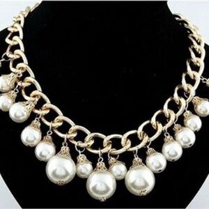 Geometric Gold Tone Pearl Necklace